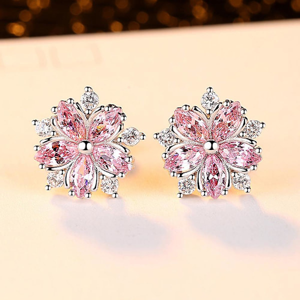 Dames Øreringe Dobbelt Roset Øreringe Med Cubic Zirconia, Gave
