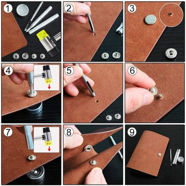 120 stk. Metal Snap Knapper 4 Farver (12mm) + Hammer, Til Læderhåndværk Jakke Tegnebog Håndtaske