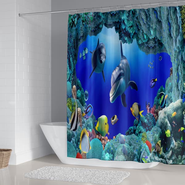 Duschdraperi med delfin 180*180 cm, Duschdraperi med hav