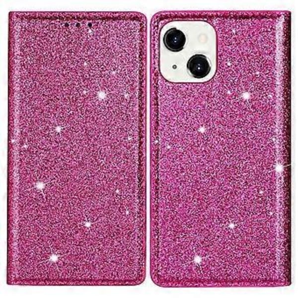 Glitter PU Læder Stand Telefon Case til iPhone 15, Kort Holder Anti-drop Telefon Cover (Style B)