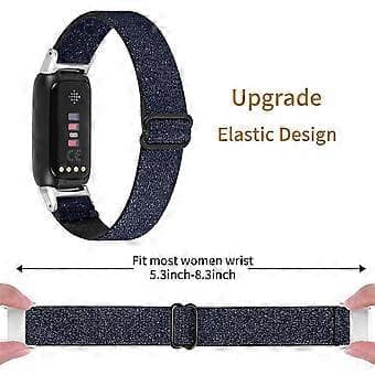 Elastisk Nylon Urrem Solo Loop Justerbar Udskiftningsrem Kompatibel Med Fitbit Luxe (Blå)
