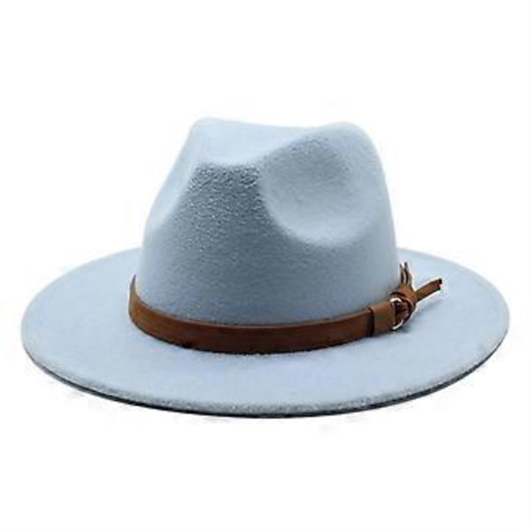 Fedora Hatt høst og vinter Ull lue kirke hatt flat brem allsidig jazz hatt 56-61cm Justerbar(L blå)