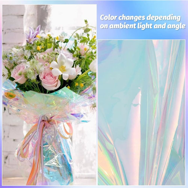 10 ark klar regnbågsfärgad cellofanark Cellofan presentpapper Iridescent presentinslagning transparent