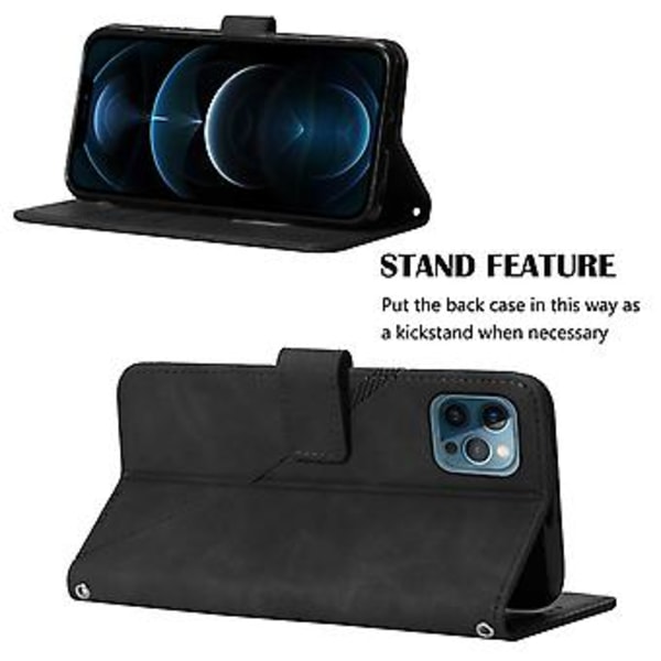 Crossbody-veske med preget etui for iPhone 12 Pro Max (Svart)