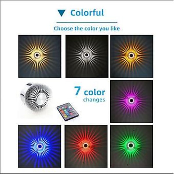 3W Moderne LED Vegg Taklampe Sconce Varm Hvit Belysningsarmatur Dekor Lampe A (RGB med Kontroller)