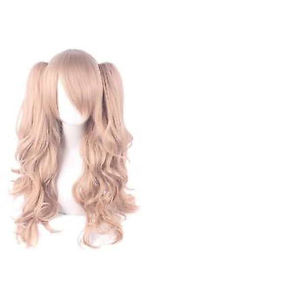 JUSCH Lolita Lang Krøllet Klipp-på Hestehale Cosplay Parykk, Dobbel Hestehale Tiger Klipp Lang Krøllet Parykk (Khaki), WZ-1349R