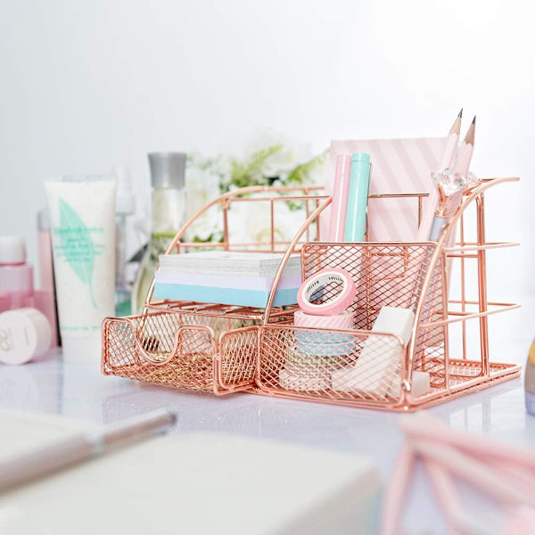 Rose Gold -työpöydän järjestäjä naisille, Mesh-toimistotarvikkeet työpöydän lisävarusteet