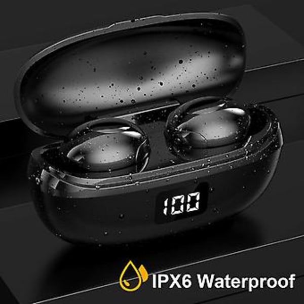 Bluetooth 5.0 Headset TWS Trådløse Hodetelefoner Ørepropper Støyreduserende Vanntett (Svart)