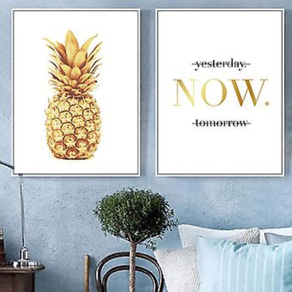 Wekity Kulta-Ananas ja Teksti Seinätaide Canvas-Tulostus Poster, Yksinkertainen Muodikkaat Taidepiirustus Sisustus Kotiin Olohuoneen Makuuhuoneen Toimiston ja Lastenhuoneen