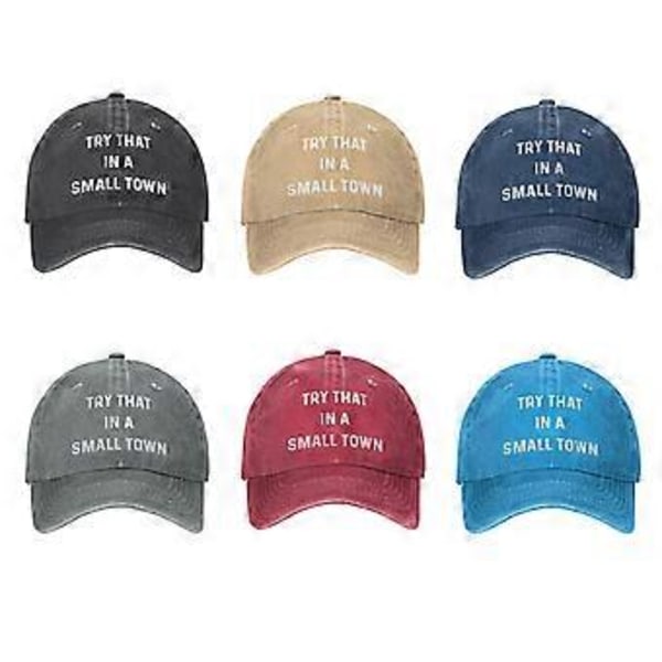 Nyankommet TRY THAT IN A SMALL TOWN Vintage Vasket Cowboy Hat til Voksne, Unisex Justerbar Baseball Kasket (Rød)