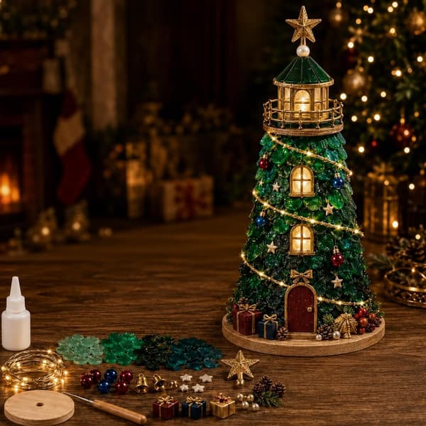 DIY Julefyr-sæt, 3D-oplyst fyr-julepyntssæt, Juletræ