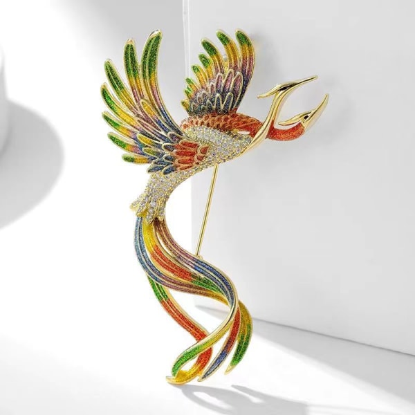 Flygande tvåhövdad gradient Phoenix Bird Brosch Pins Crystal Ename