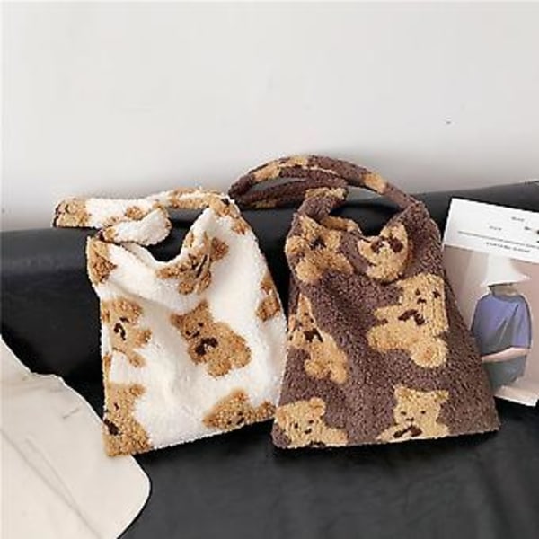 Kvinders Skuldertaske Blød Plys Clutch Taske Stor Indkøbstaske Rejsetaske (Sort)