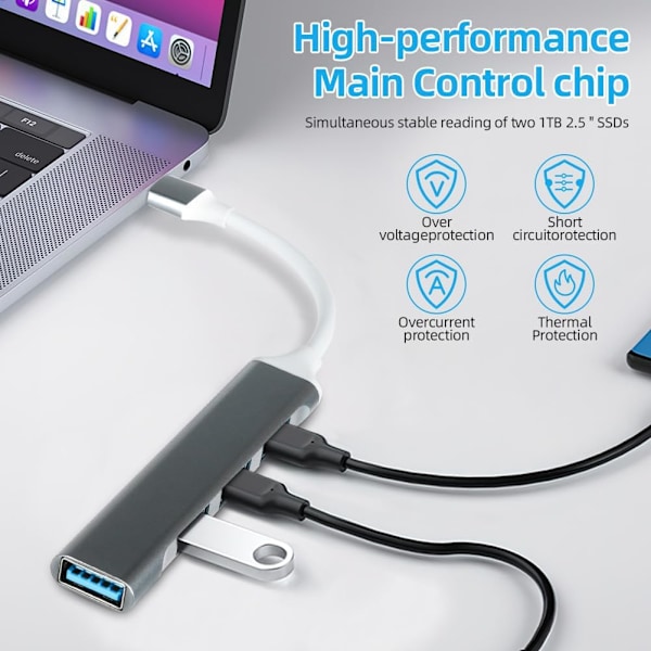 4-portars USB 3.0-hubb, ultratunn USB-datahubb, USB 3.0-förlängning med hög hastighet