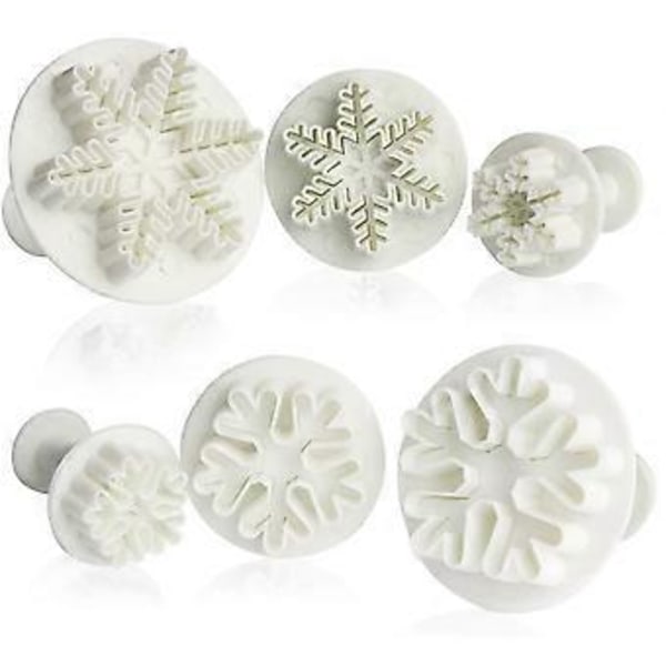 6 st Fondantkakdegsutstickare Snöflingor Kakdegsutstickare Utkastare Stämpel Kakdekorationssats