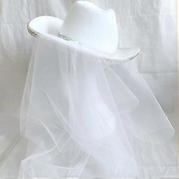 Morsian Lännenhattu Polttariporukan Hattu Morsian Cowboy-hattu Huntuineen Polttarihattu Tuleva Morsian Hattu Morsiussuihku Valkoinen( )