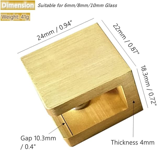 Sæt med 4 Borfri Glasklemmer (til 8-10mm Glas, Guld)