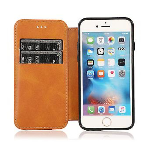 PU Læder Etui Folio Til Iphone 6p/6sp, Business Stil, Pengepung Funktion, Fald Beskyttelse, Stativ Funktion, Holdbar (Khaki)