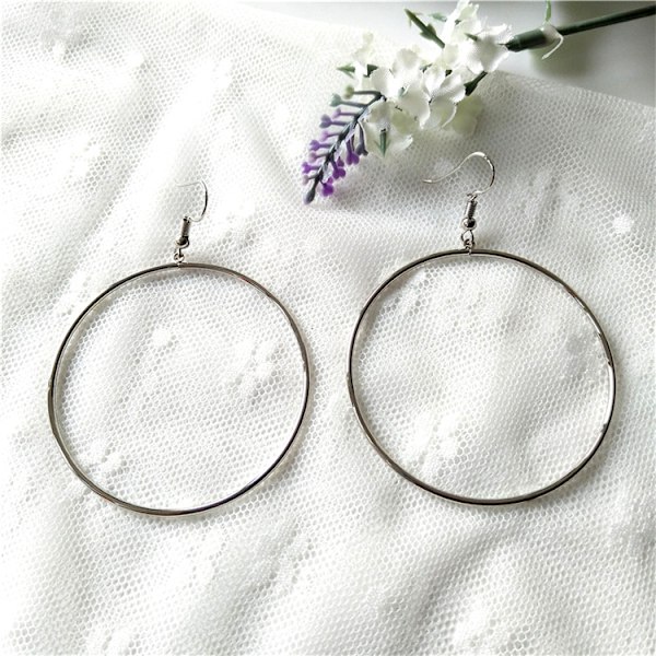Store Sterling Sølvbelagte Store Øreringe Cirkel Dangle Drop Øre