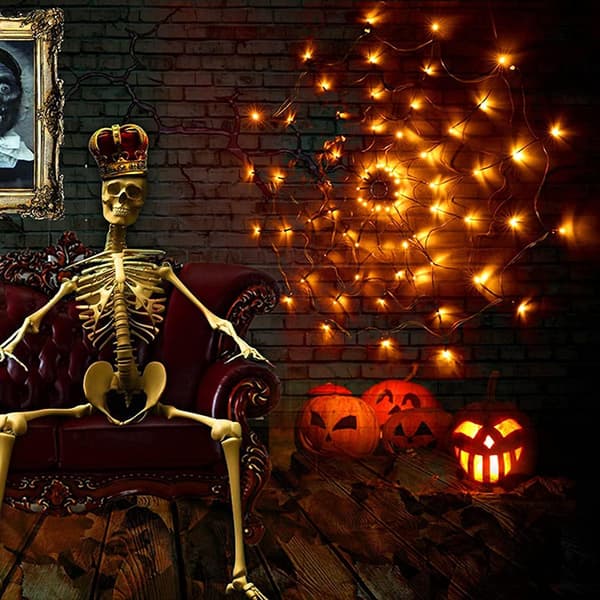 Halloween edderkoppespind dekoration med plys lys - Cobweb Decora
