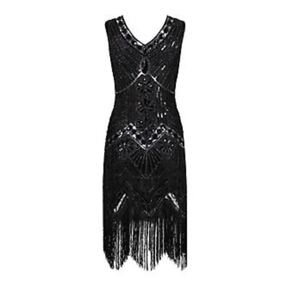 s-2xl Dame Fancy Kjole Retro 1920'er Stil Flapper Kjole Paillet, Rund Hals, Cocktail Party Kjoler (S Sort)