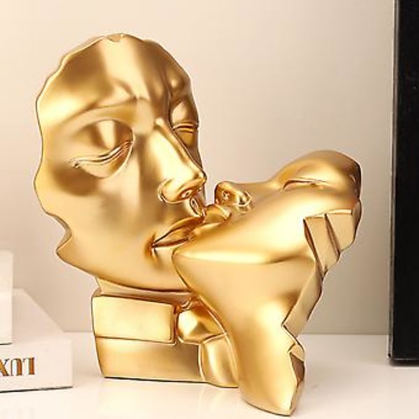 100% Ny, Guldälskare Kyssande Staty/ Kärleksskulptur Abstrakt Resin Figur Konst (Svart)