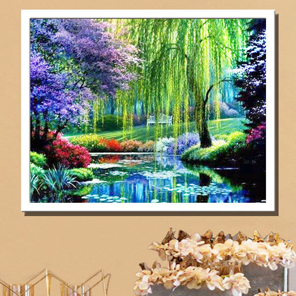 Full 5D DIY Diamantmålningssats, Dream Park 60x40cm, Diamantbro