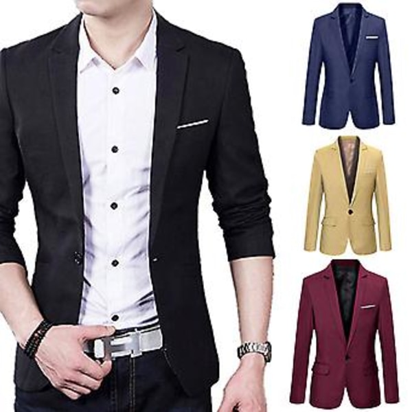 Fianao Herre Slank Formel Business Suit Jakke En Knap Lapel Langærmet Lommer Top (XXXL Blå)