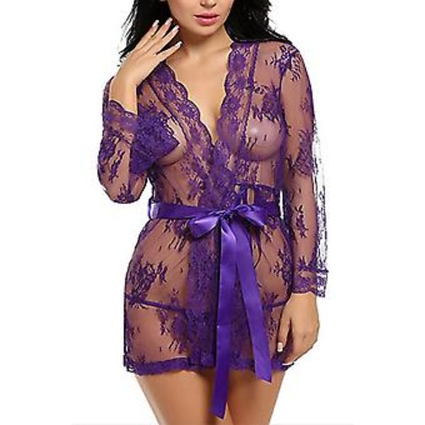 Sexig spetsunderkläder för damer Nattkläder Sovkläder Stringtrosa Babydoll Underklädesset (4XL Lila)