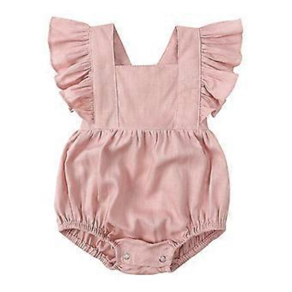 Babykläder Flicka Baby Sparkdräkt Volang Ärmlös Jumpsuit Heldräkt Enfärgad Bodysuit Sommar Babykläder Flicka Rosa 90(90 Rosa)