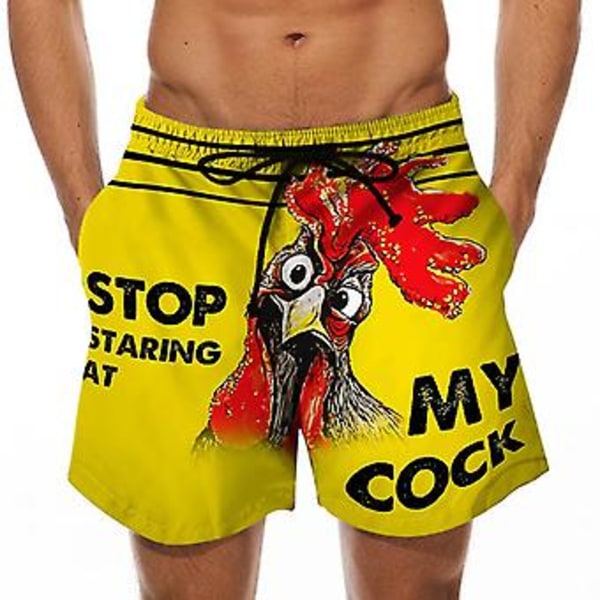 Hauska Kukko Banaani Printti Uimapuvut Uimahousut Trunks Ranta Uima Lauta Shorts Nopeasti Kuivuva Housut Miesten Surffaus Shorts Homme 5xl(4XL Keltainen)
