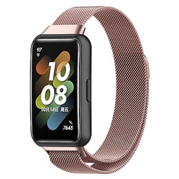 Milan Metalliskt Magnetiskt Armband för Huawei Band 7 / 7 NFC (Rosaskimrande)