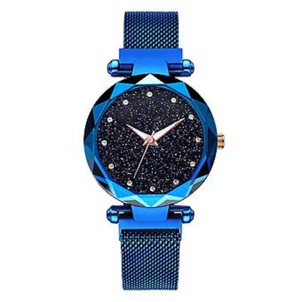 Stjärnklar Magnetisk Metall Mesh Armband Dam Flicka Analog Quartz Armbandsur (Blå)