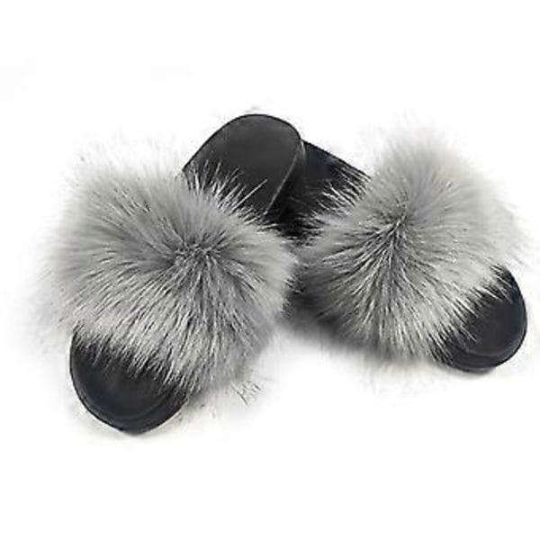 Flerfarvede Dame Faux Fur Slides, Åben Tå Søde Fur Slippers, Komfortable Fur Sandaler Med Fluffy Fur (STØRRELSE 40-41 6)