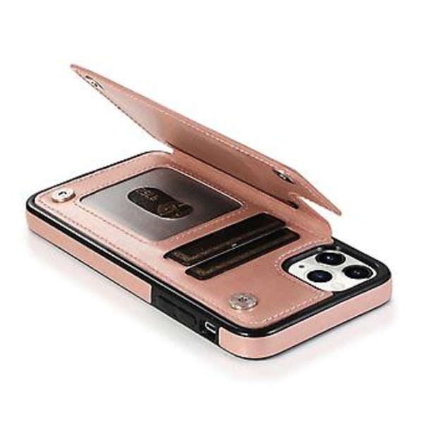 Blomstret Læder Flip Wallet Kort Holder Cover Etui Til iPhone 12 Mini Pro Max 11 (Rose Gold)