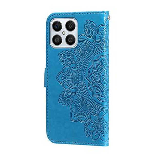 Blomster PU-etui for Honor X8 5G / X6 (Blå)