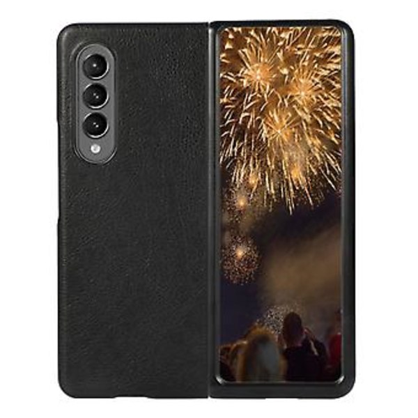 To-fargets Litchi-tekstur Etui for Samsung Galaxy Z Fold4 (Svart)