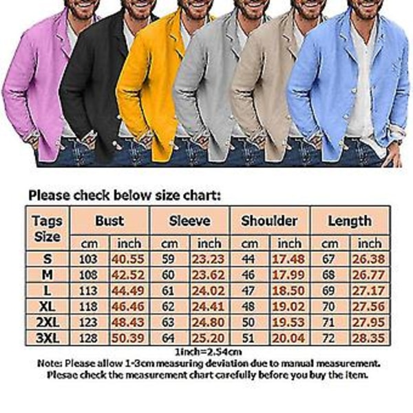 Mænds Bomuld Linned Casual Suit Jakke Lapel Knapløs Jakke (XL Sort)