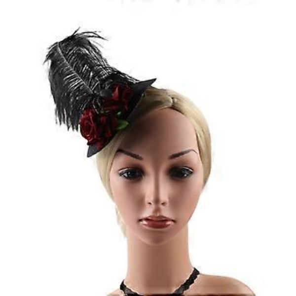Fjäderprydd Hårklämma Hatt för Halloween Ros Blomma Hatt Cool Hårklämma Cosplay Party Hatt Maskerad Huvudbonad( )