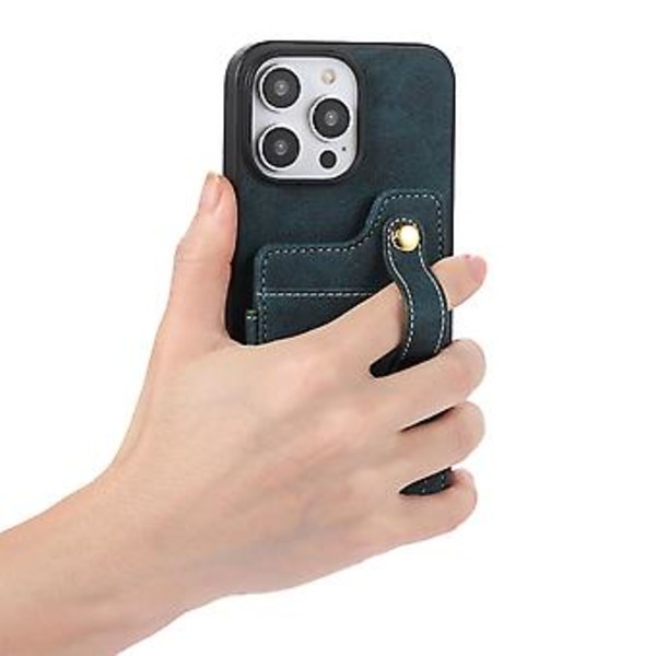 ABE Litchi Textur Kortplånboksfodral i PU-läder för iPhone 15 Plus (Blå)