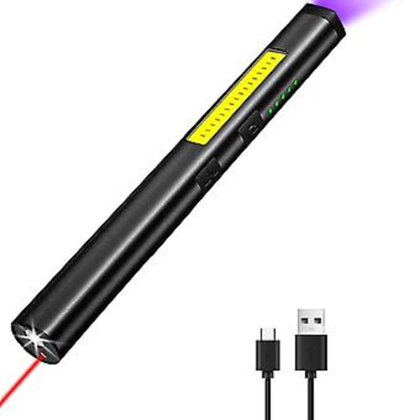 Genopladelig Pen Light Lommelygte UV-lys 4 Tilstande Lomme Camping Arbejde Reparation ( )