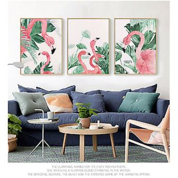 Wekity Flamingos i naturen väggkonst canvas print poster, enkel mode akvarellkonst ritning dekoration för hem vardagsrum sovrum kontor och barn