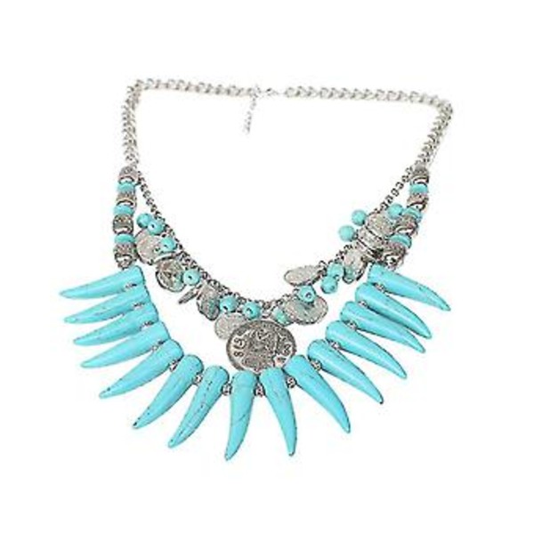 Elfenbensfarget Turkis Bib Halskjede Kjede Statement Mynter Henger Chunky Choker Smykker ( )