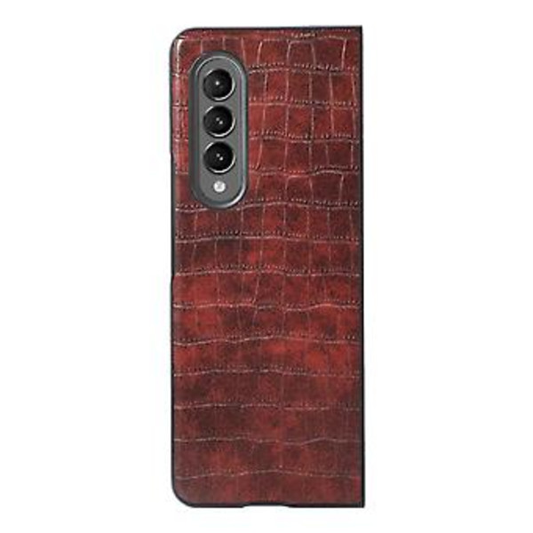 Krokodil-Texturerat PU-Läderfodral för Samsung Galaxy Z Fold4 (Mörkbrun)