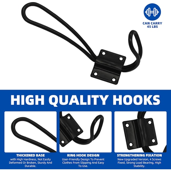 10-pack rostfärgade entréhooks - svarta väggmonterade krokar med 40-pack metallskruvar, dubbelbelagda