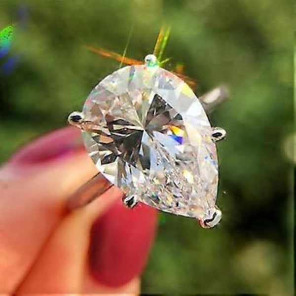 Gica Gema 925 Sølv 10ct Vanddråbe 10*14 Carat Personlig Smuk Ring Til Kvinder Fine High Grade Smykker Gave (7 pink)