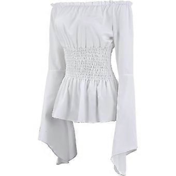 Ny Dam Renaissance Blus Toppar Korsett Midjebälte Medeltida Viktoriansk Off Shoulder Långärmad Skjorta Pirat Cosplay Kostymer Snabb 2023 (Small Vit)