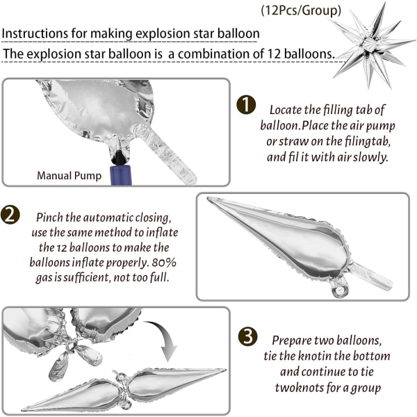 50 kpl 12-sakaraisen tähtipallon räjähdys tähtifolioilmapallot, 3D St
