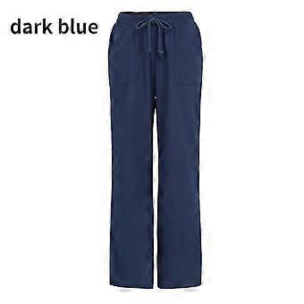Dame Forår Sommer Bomuld Hør Bukser Casual Elastisk Talje Brede Ben Bukser Mode Hvide Sorte Bukser (4XL marineblå)