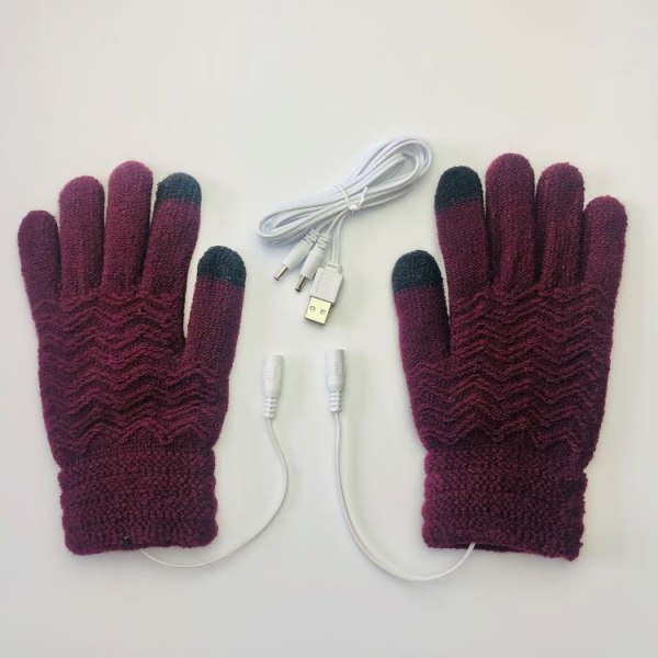Lila USB uppvärmda handskar för män och kvinnor, vinteruppvärmda vantar